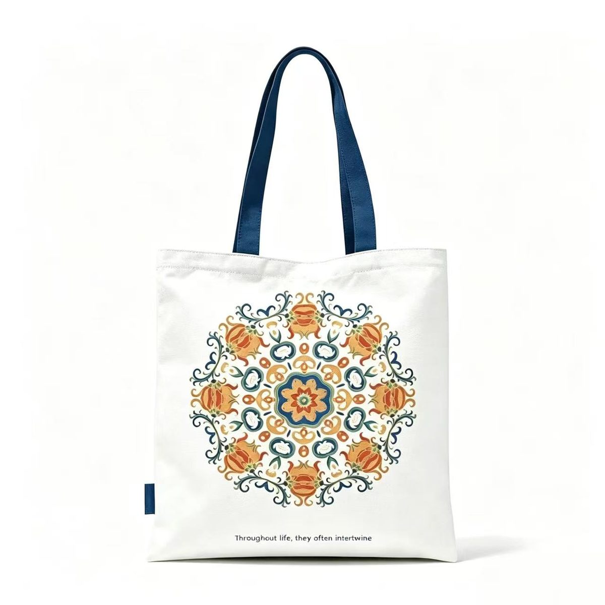 All-over print cotton tote sample EBG-CT-02 with full-face printed pattern &mdash; custom printed cotton bag, MOQ 500 pcs