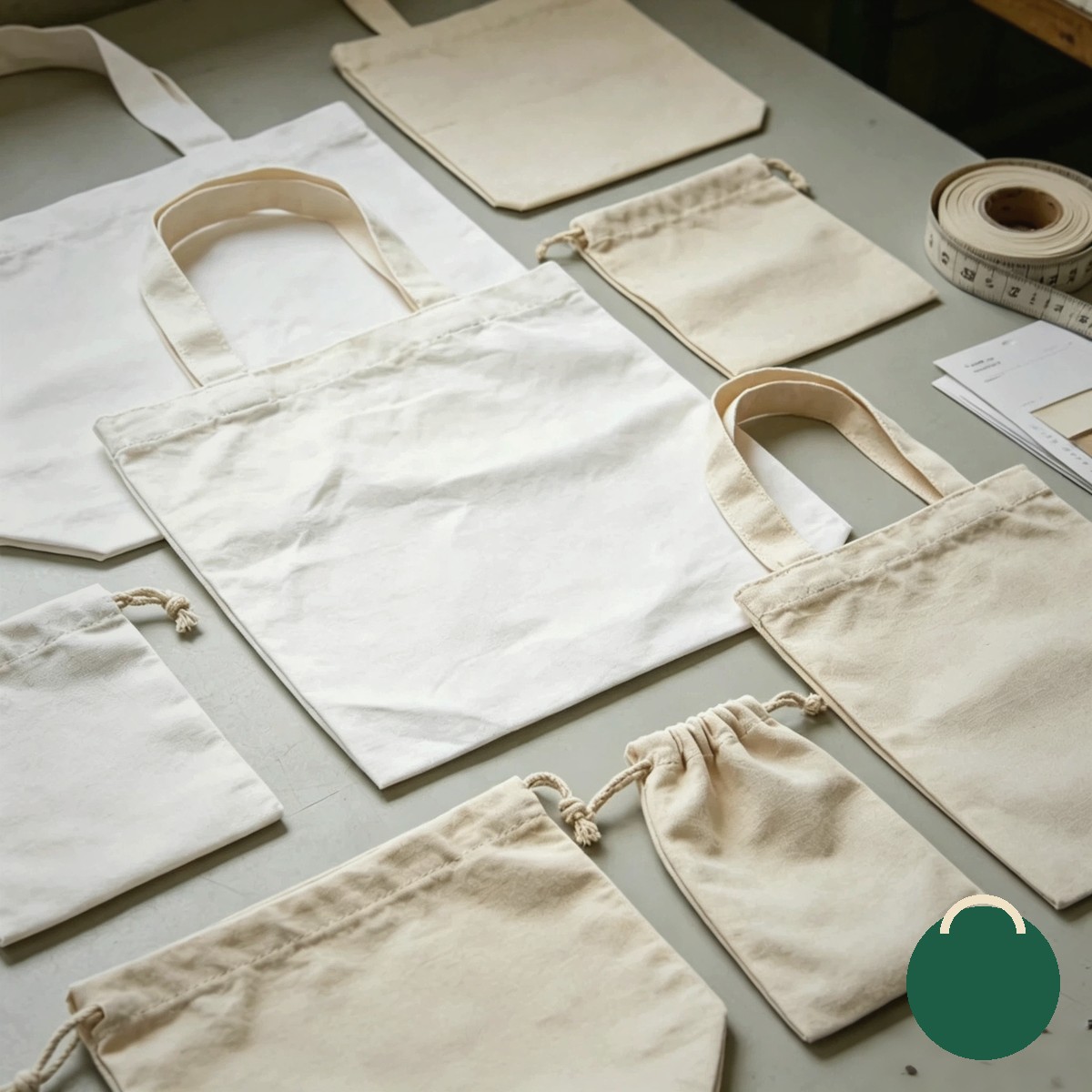 Our factory: fabric rolls, sewing line and QC table