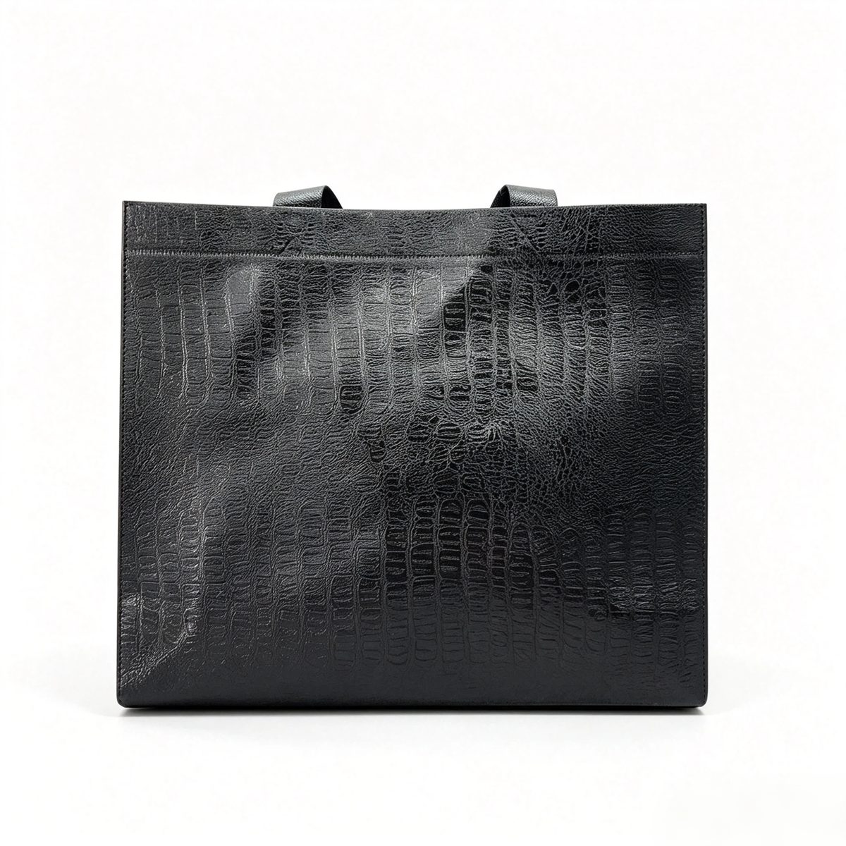 Gloss-finish black laminated bag sample EBG-NWL-02 with reflective pattern &mdash; custom premium retail bag, MOQ 500 pcs