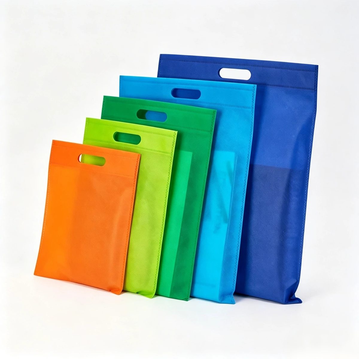 Die-cut handle non-woven bag sample EBG-NW-03 with punched top handle &mdash; cheapest custom printed promo bag, MOQ 500 pcs