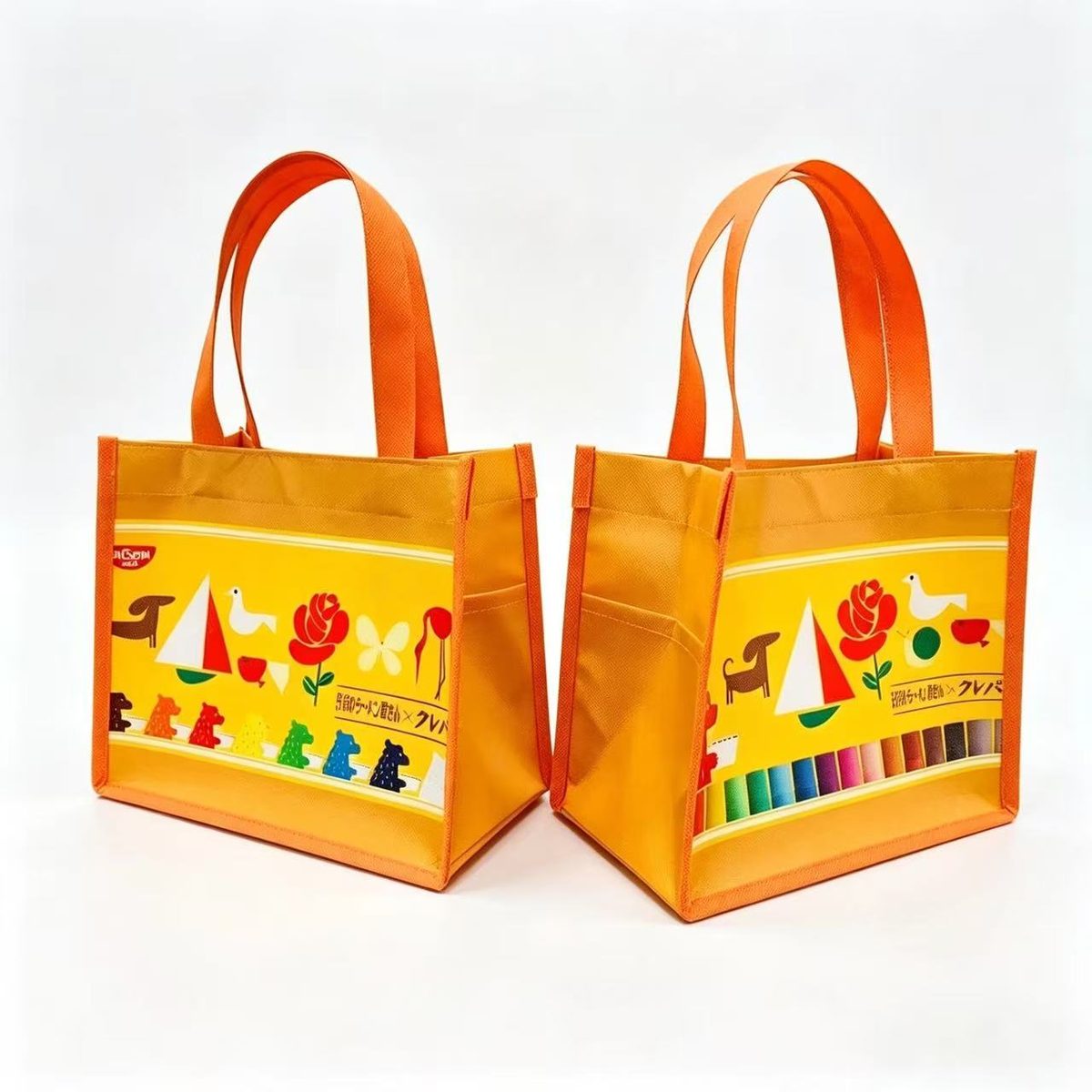 Double-side print gusseted non-woven tote sample EBG-NW-06 with printed front and back panels &mdash; custom branded bag, MOQ 500 pcs
