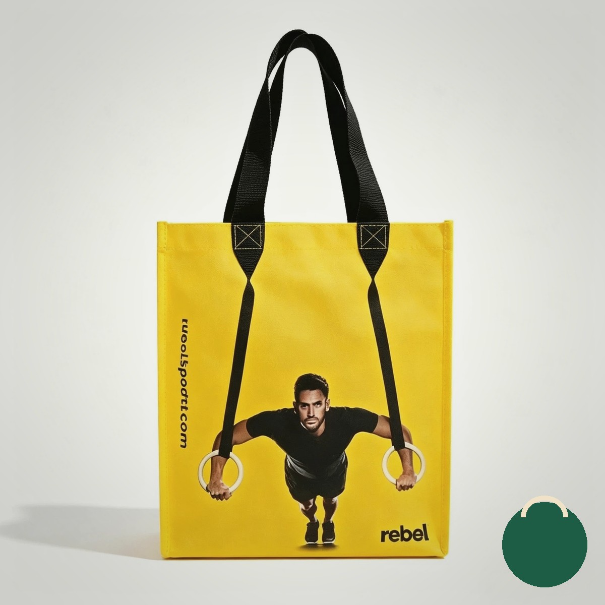 Non-woven promo tote bags at a trade show